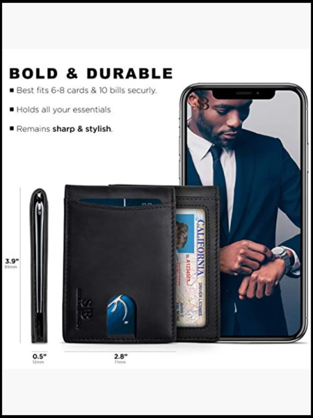 RFID Blocking Slim Bifold Genuine Leather Front Pocket Wallet Money Clip